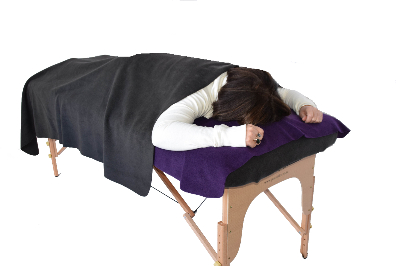 Charcoal Blanket over someone using dark purple face drape with insert-690